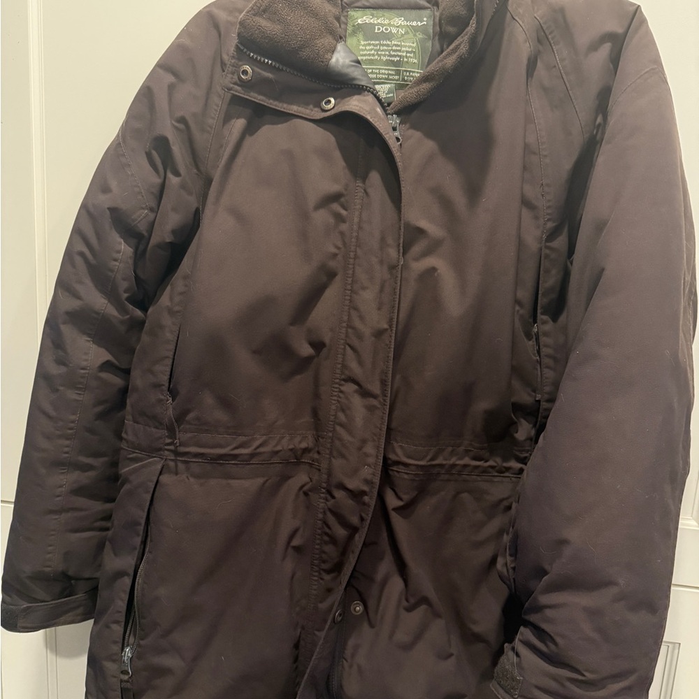 EDDIE BAUER Premium Quality Goose Down Coat Womans Jacket Sz. Small chocolate